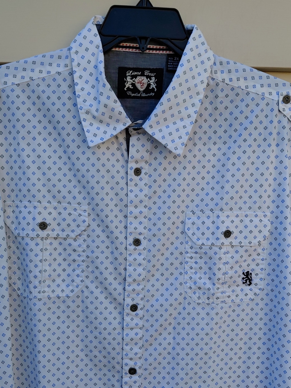 LIONS CREST Men's White & Blue Print Button-Up Shirt Size 2X